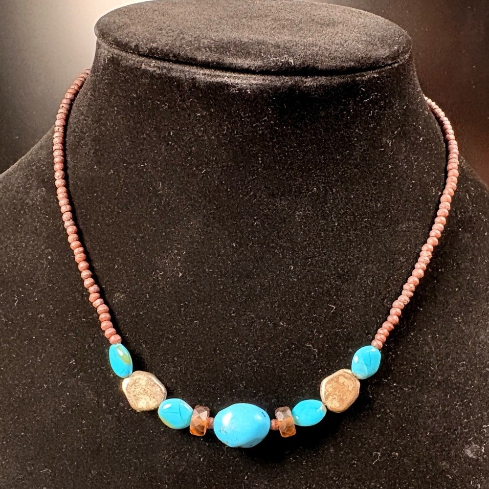 Express Beaded Necklace Women Blue Good Southwestern Faux Turquoise Wood